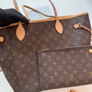 LV Louis Vuitton Neverfull MM Tote Bag Beige Interior Authentic