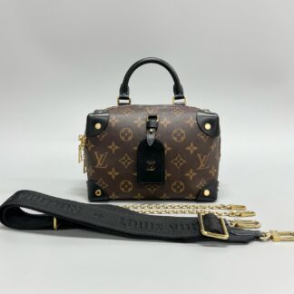 LV Louis Vuitton Monogram Black Petite Malle Souple Soft Box Bag Authentic