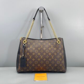 LV Surene Chain Bag Medium Monogram Black Leather Authentic