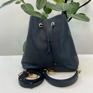 LV Black Leather Embossed Bucket Bag with Strap Authentic