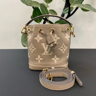LV Louis Vuitton Elephant Grey Drawstring Mini Bucket Bag Authentic