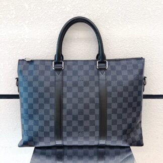 LV Damier Graphite Briefcase Black Gray Checkerboard Handbag Men's Sty Authentic