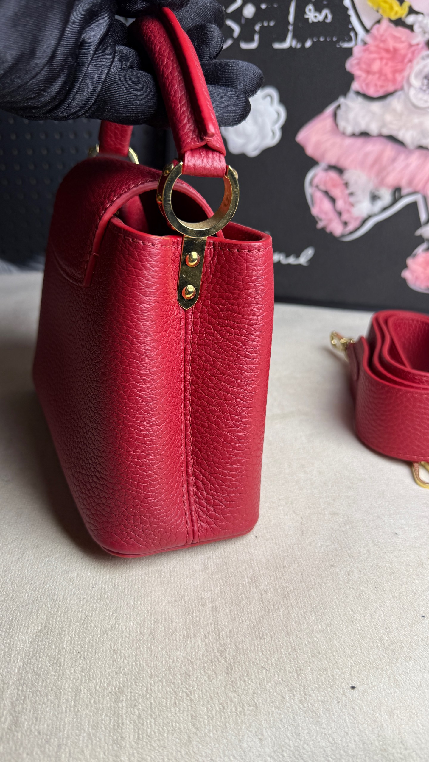 LV Louis Vuitton Capucines Mini Red Gold Hardware Crossbody Authentic - Image 5