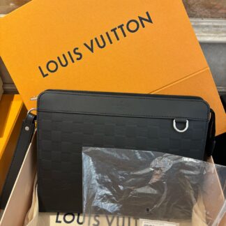 LV Black Damier Ebene Leather Clutch Authentic