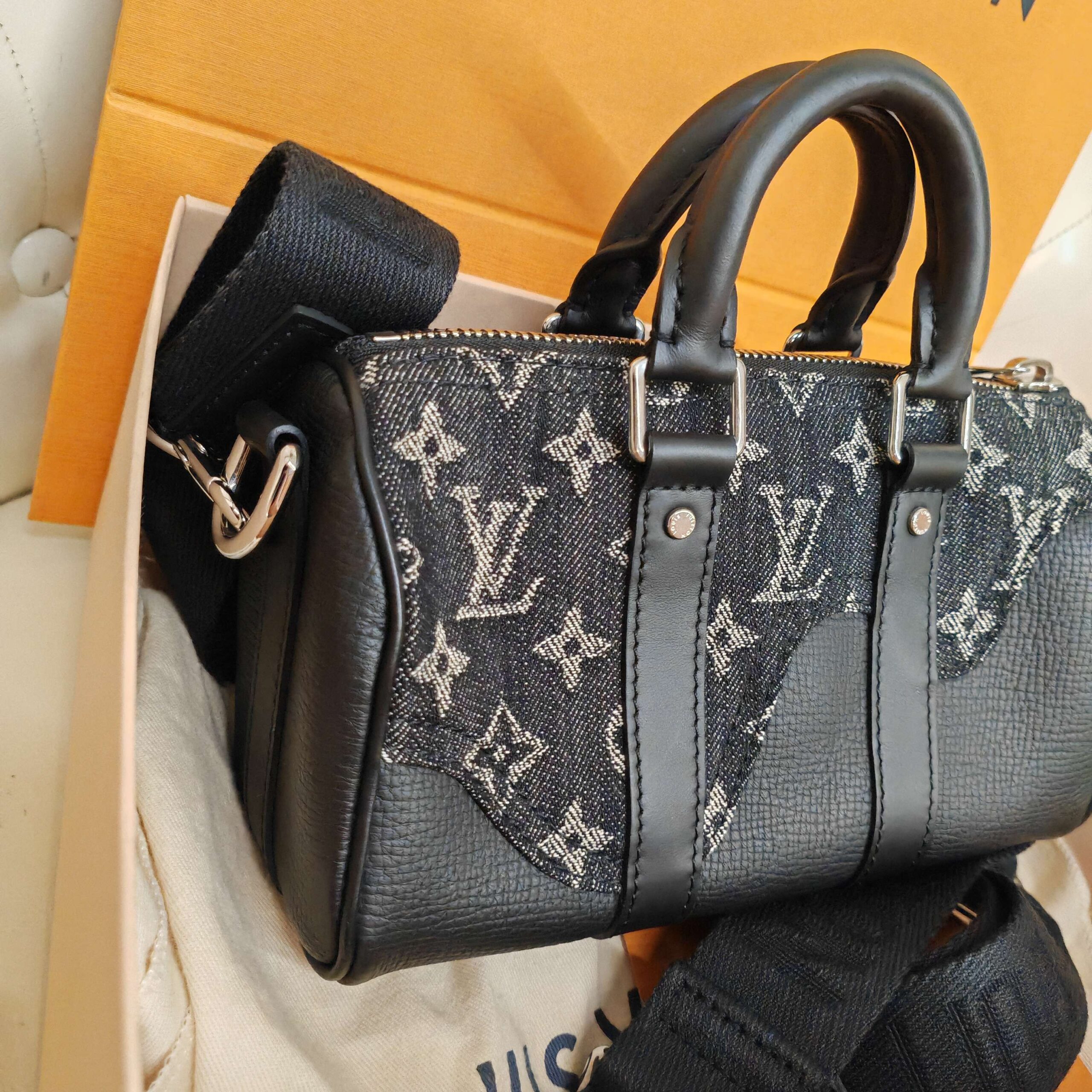 LV Louis Vuitton Keepall XS Nigo Black Denim Monogram Canvas Heart Pat Authentic - Image 8