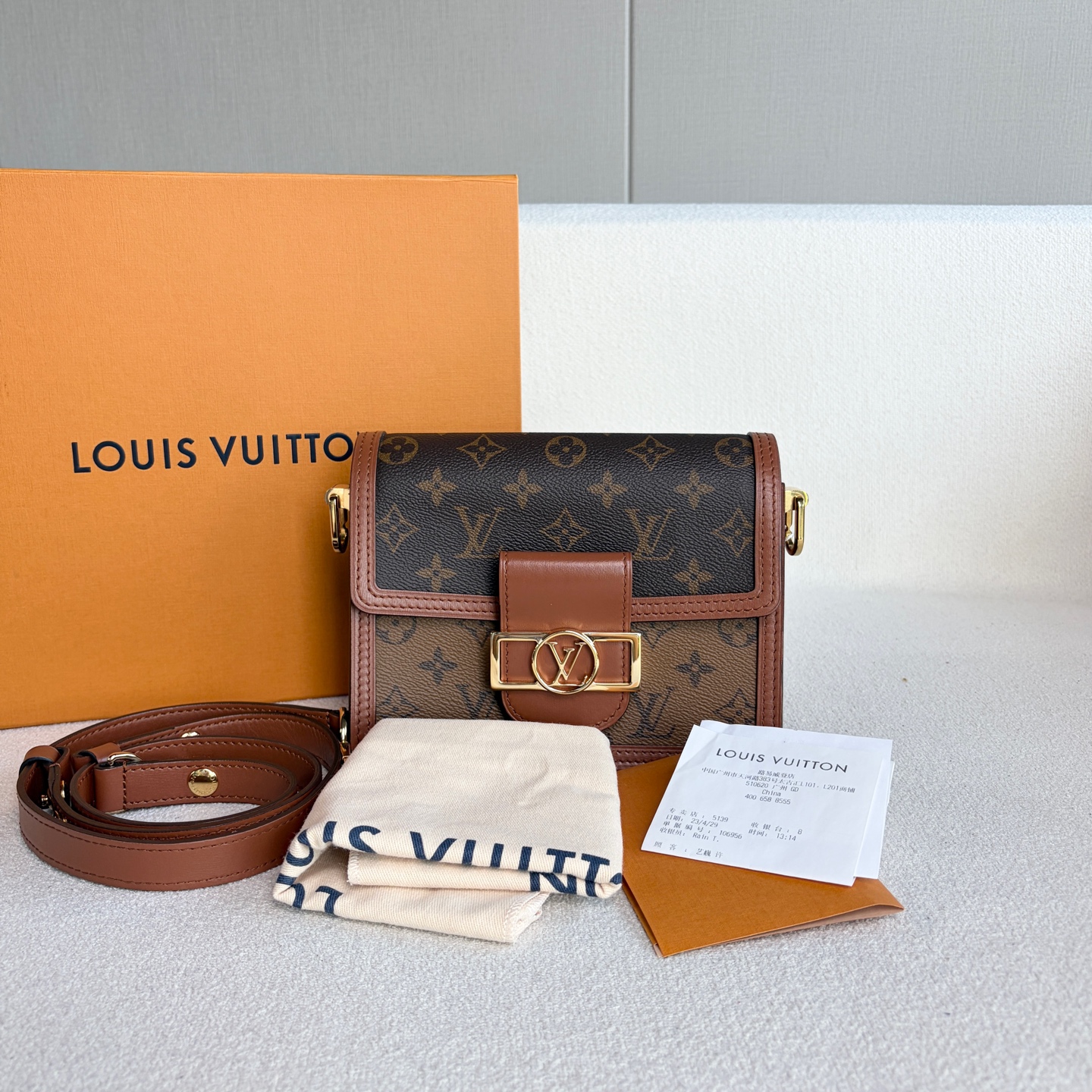 LV Dauphine PM Crossbody Bag Monogram Canvas 20x16x8cm Authentic