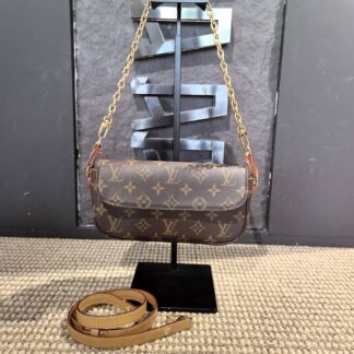 LV IVY Monogram Coated Canvas Chain Shoulder Bag Brown Authentic
