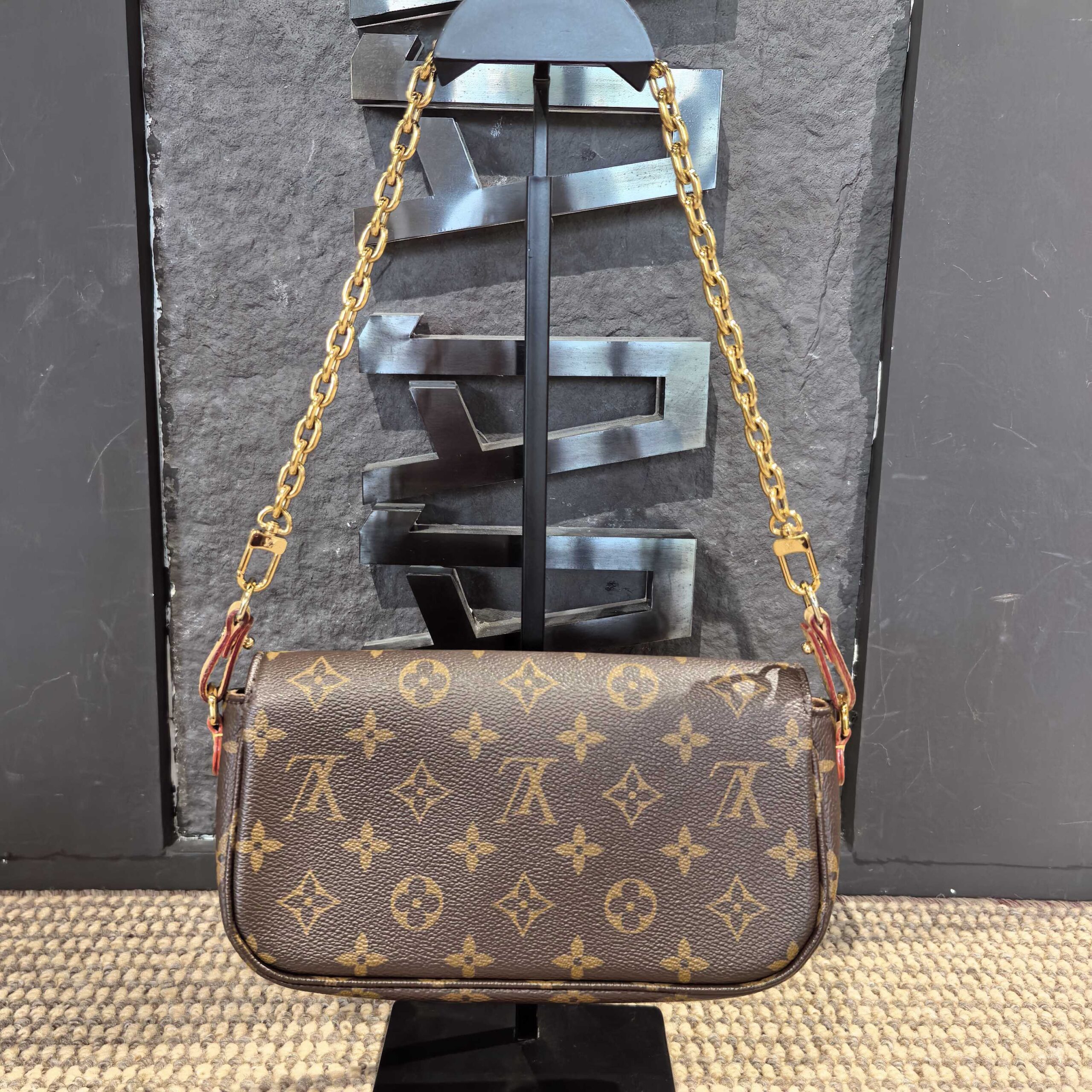 LV IVY Monogram Coated Canvas Chain Shoulder Bag Brown Authentic - Image 2