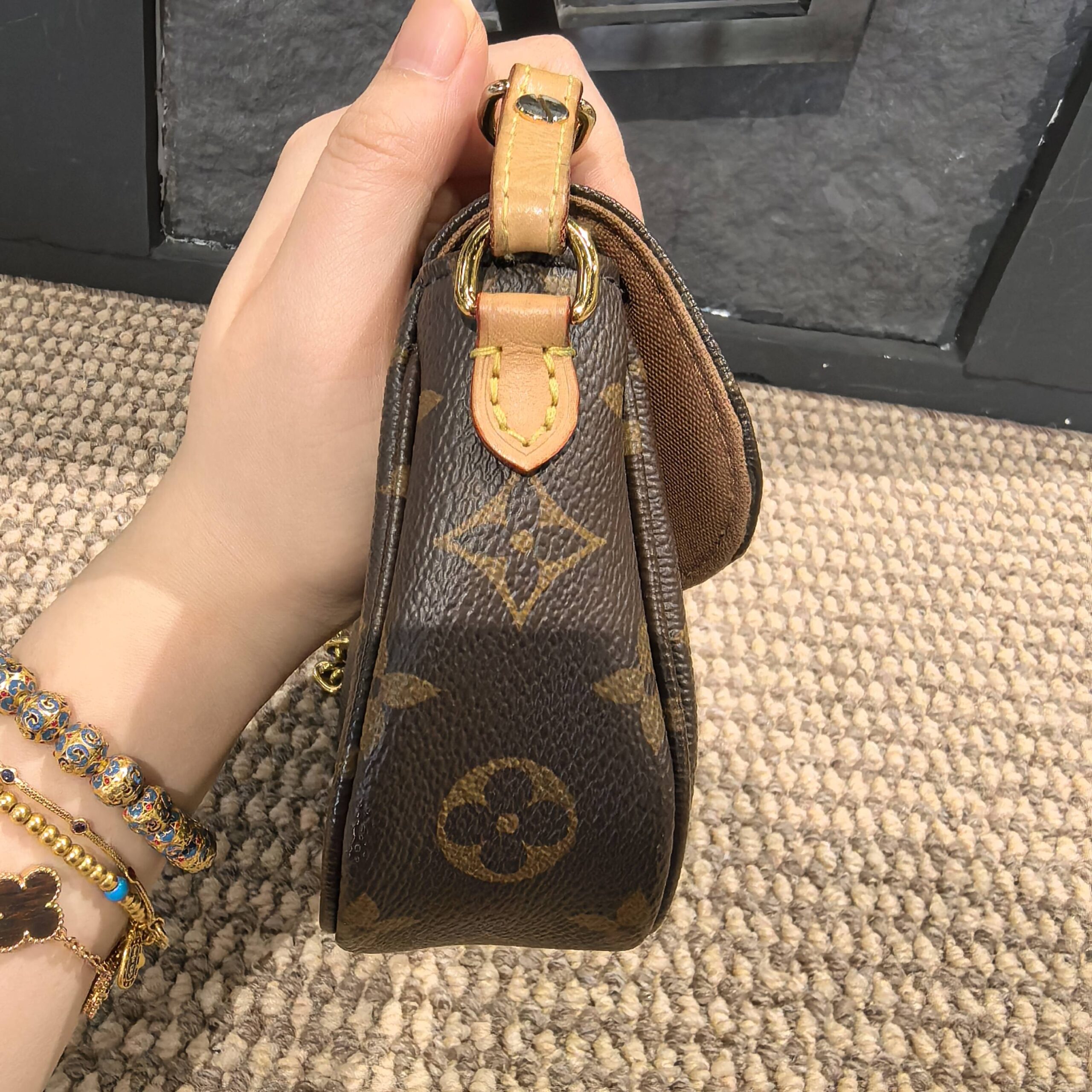 LV IVY Monogram Coated Canvas Chain Shoulder Bag Brown Authentic - Image 3