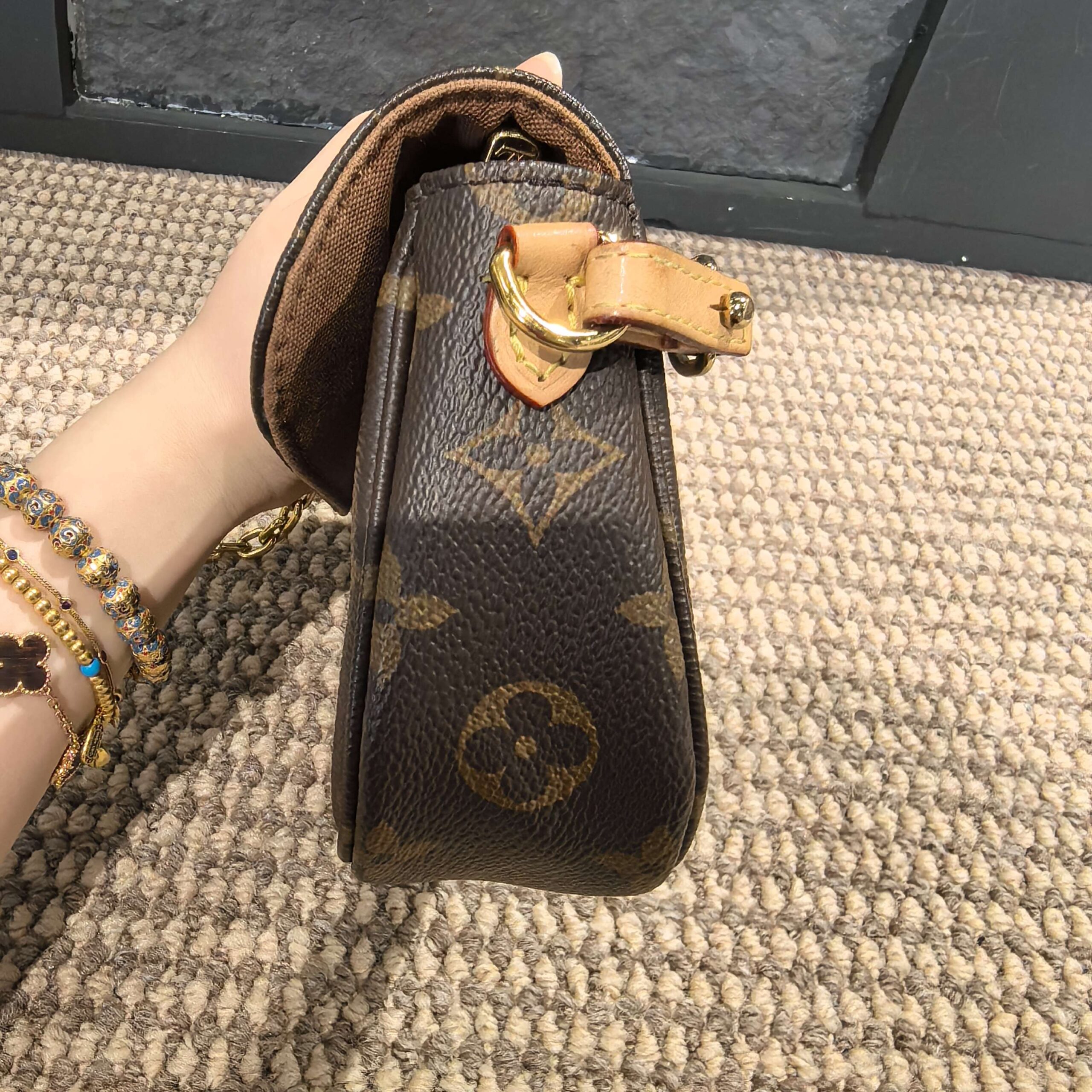 LV IVY Monogram Coated Canvas Chain Shoulder Bag Brown Authentic - Image 4