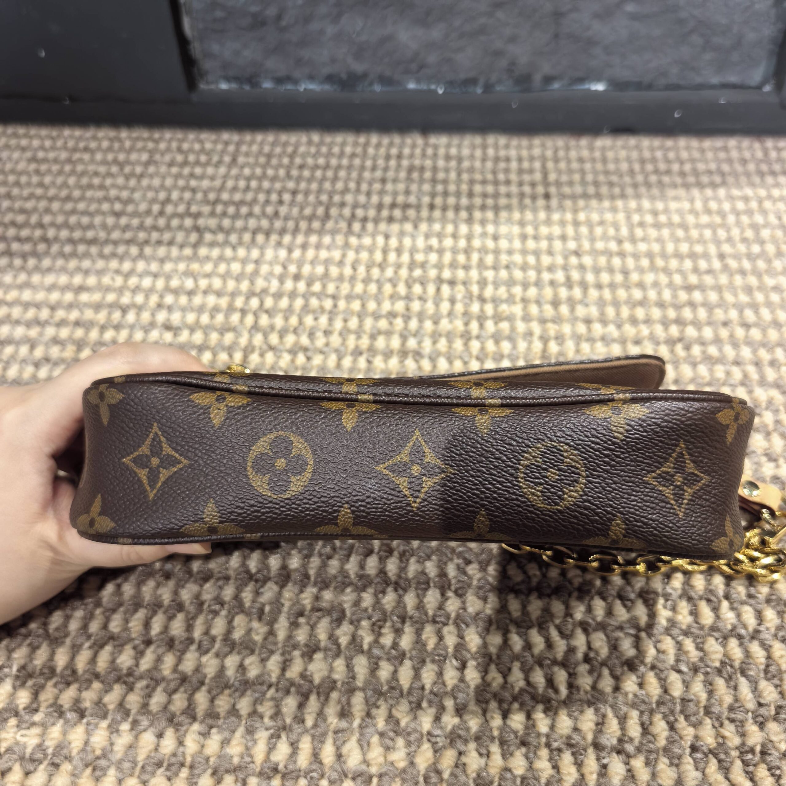 LV IVY Monogram Coated Canvas Chain Shoulder Bag Brown Authentic - Image 7