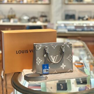LV Onthego PM Elephant Grey Leather Tote M45779 Authentic