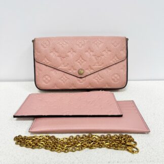 LV Pink Leather Tri-Fold Chain Bag Calfskin Gold Hardware Authentic