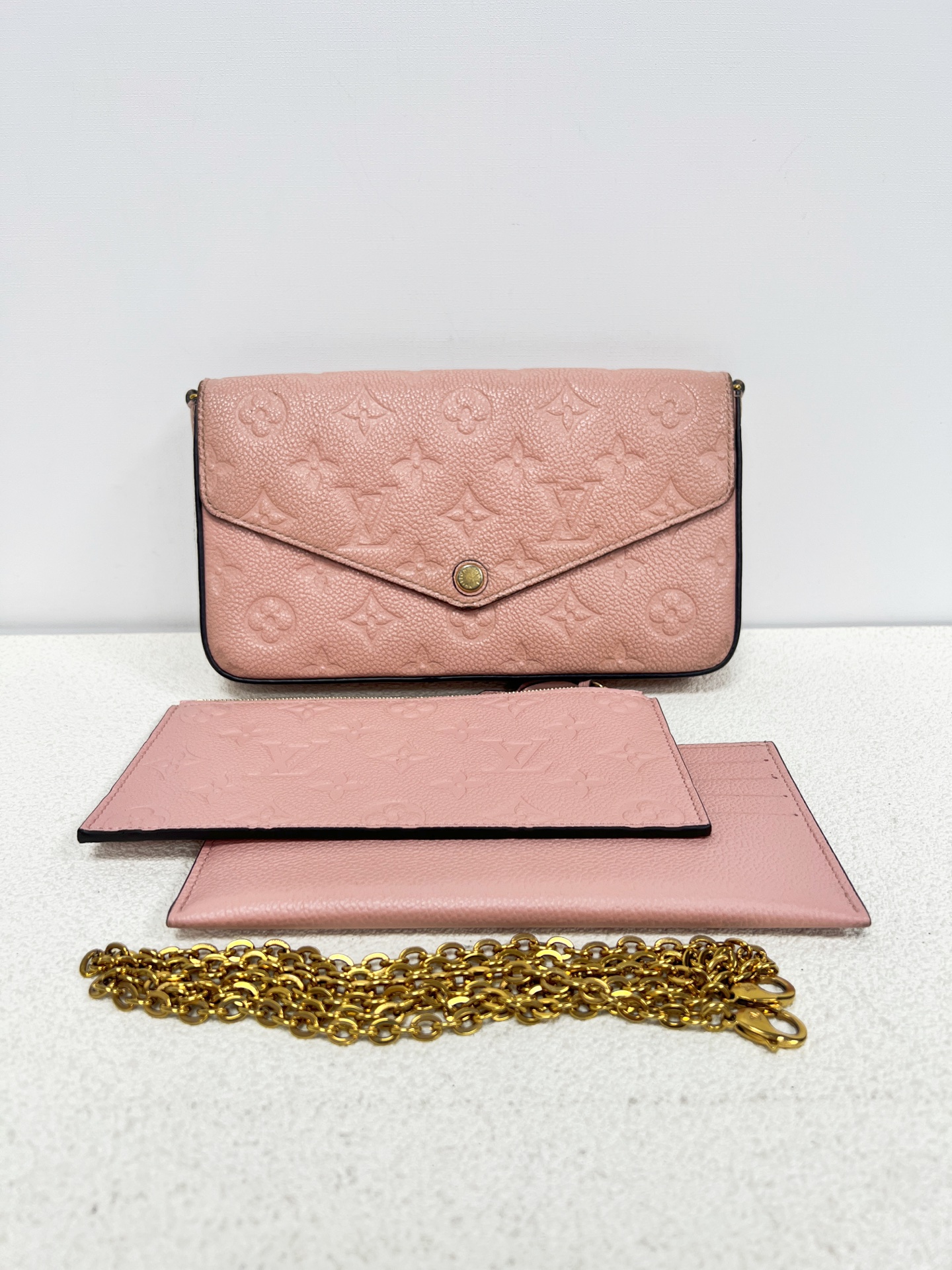 LV Pink Leather Tri-Fold Chain Bag Calfskin Gold Hardware Authentic
