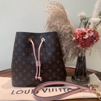 LV Monogram Neonoe Pink Bucket Bag Shoulder Crossbody Authentic