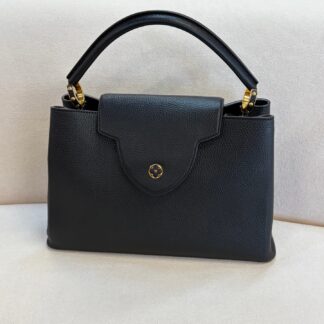 LV Louis Vuitton Capucines Black Calf Leather Top Handle Bag Authentic