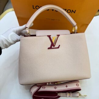LV Capucines Two-Tone Shoulder Bag Woven Strap Authentic