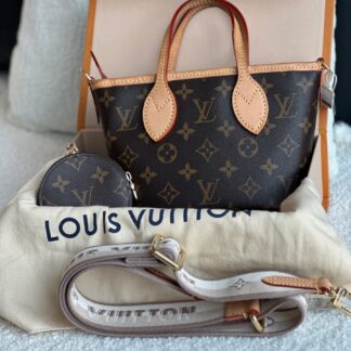 LV Louis Vuitton Neverfull BB Tote Bag Detachable Adjustable Strap Zip Authentic