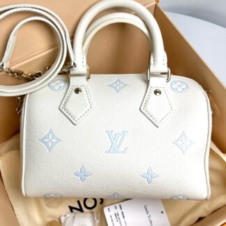 LV Louis Vuitton Speedy 20 Blue White Monogram Authentic