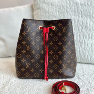 LV Louis Vuitton Monogram Red Bucket Bag 2018 Chip Original Condition Authentic