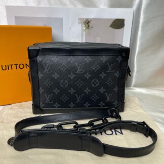LV Soft Trunk Black Monogram Canvas Crossbody Bag 25x18x10 Authentic