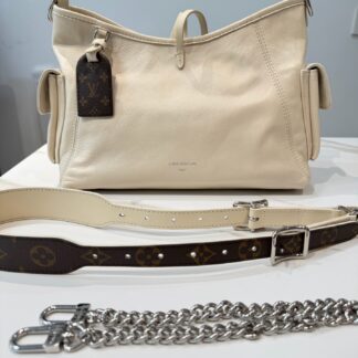 LV Louis Vuitton CarryAll Cargo White Leather Small Crossbody Authentic