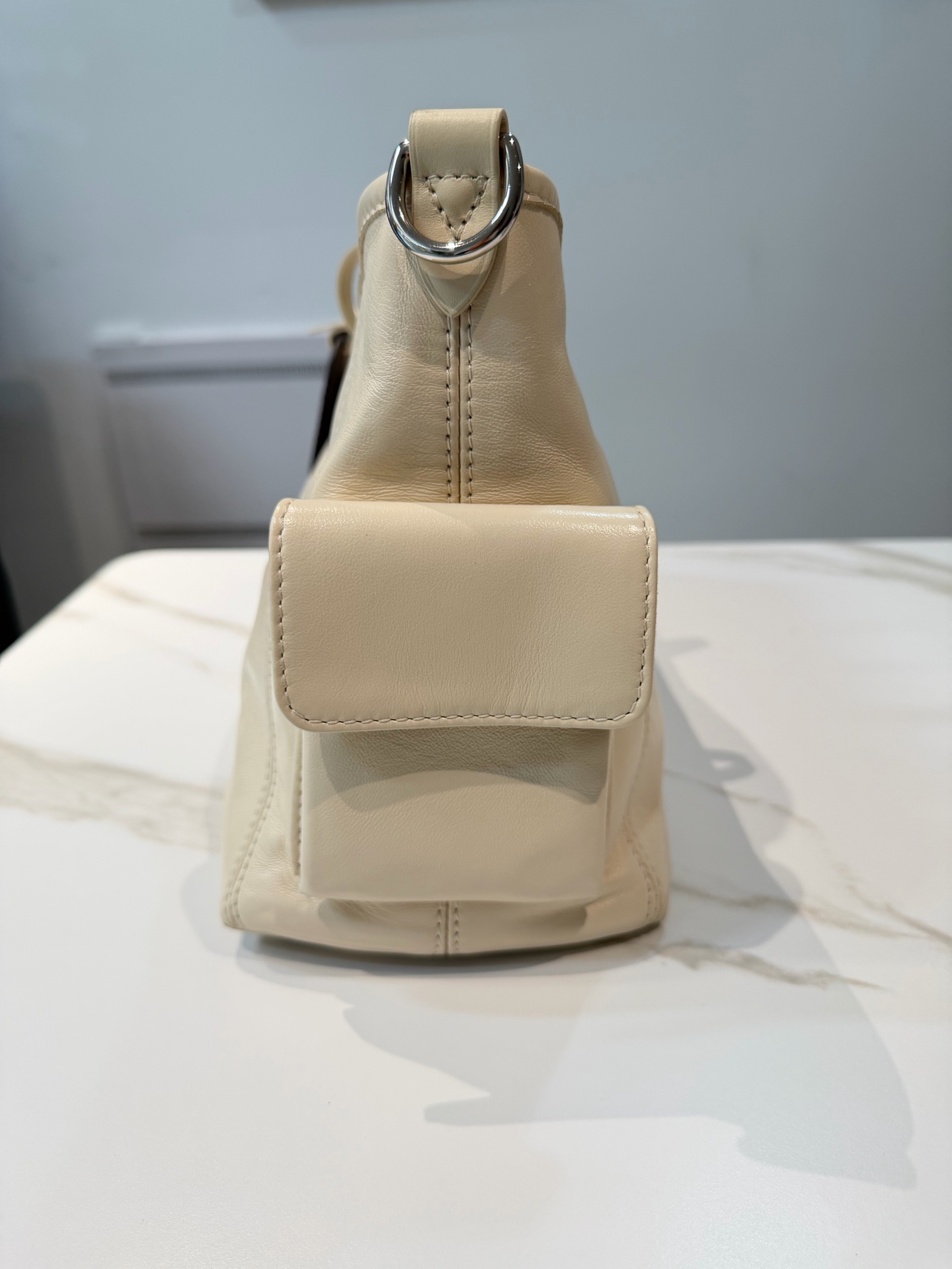 LV Louis Vuitton CarryAll Cargo White Leather Small Crossbody Authentic - Image 5