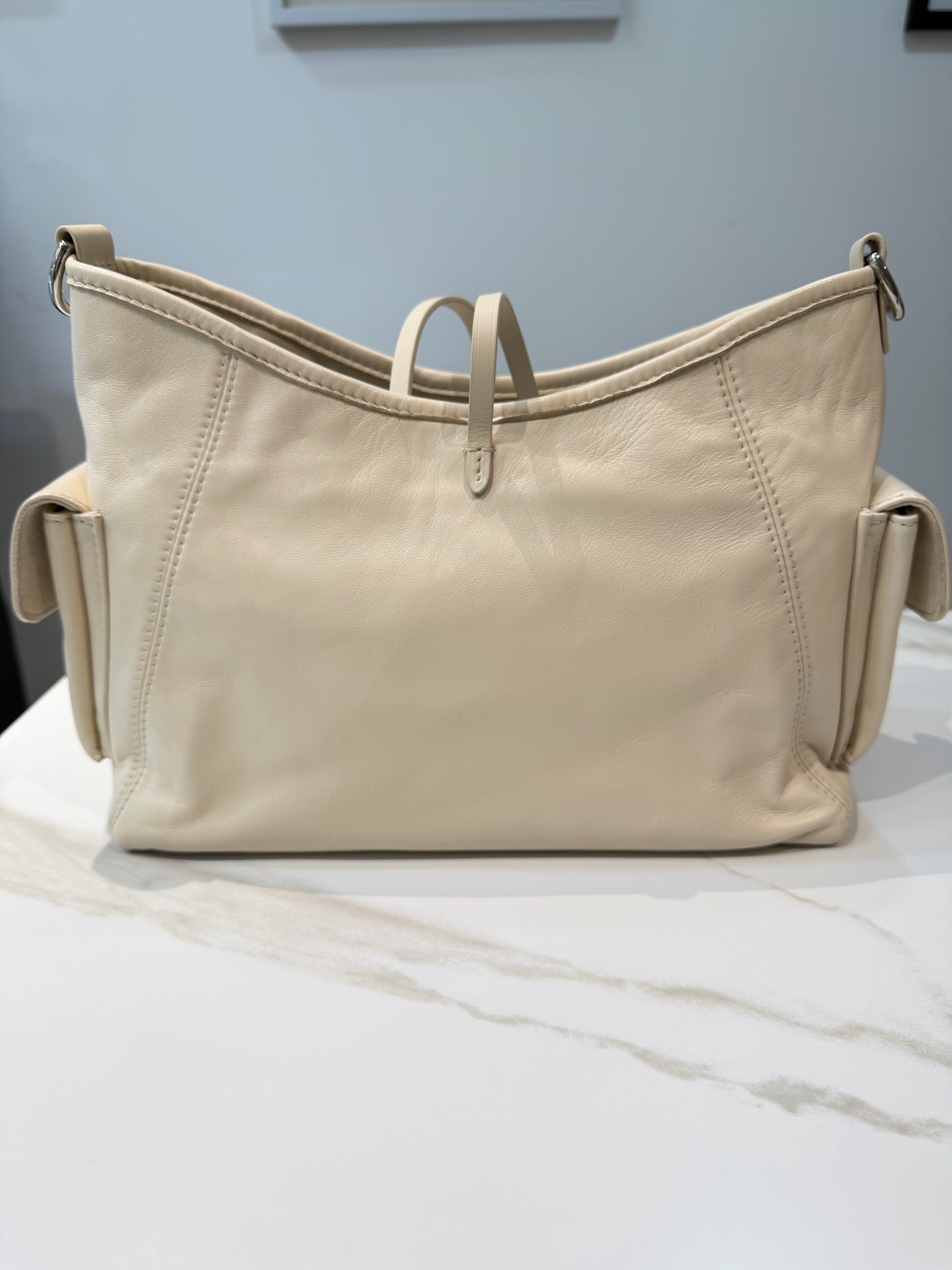 LV Louis Vuitton CarryAll Cargo White Leather Small Crossbody Authentic - Image 6