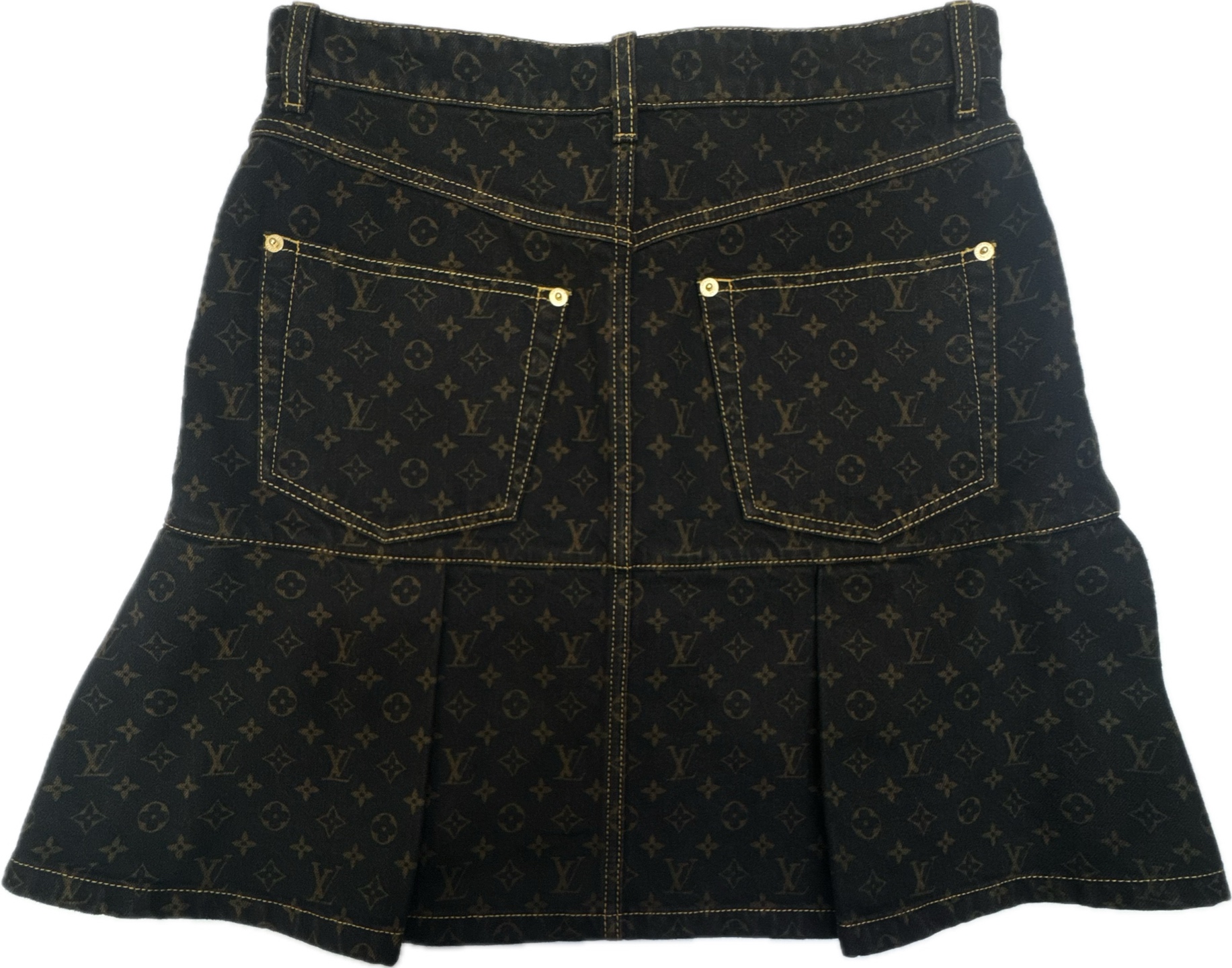 LV Louis Vuitton SS25 Letter Print Denim Skirt Size 38 M Authentic