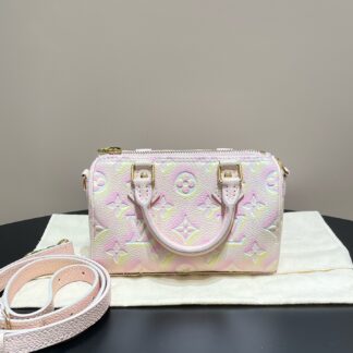 LV Speedy Nano Pink Cherry Blossom Monogram Embossed Leather Crossbody Authentic