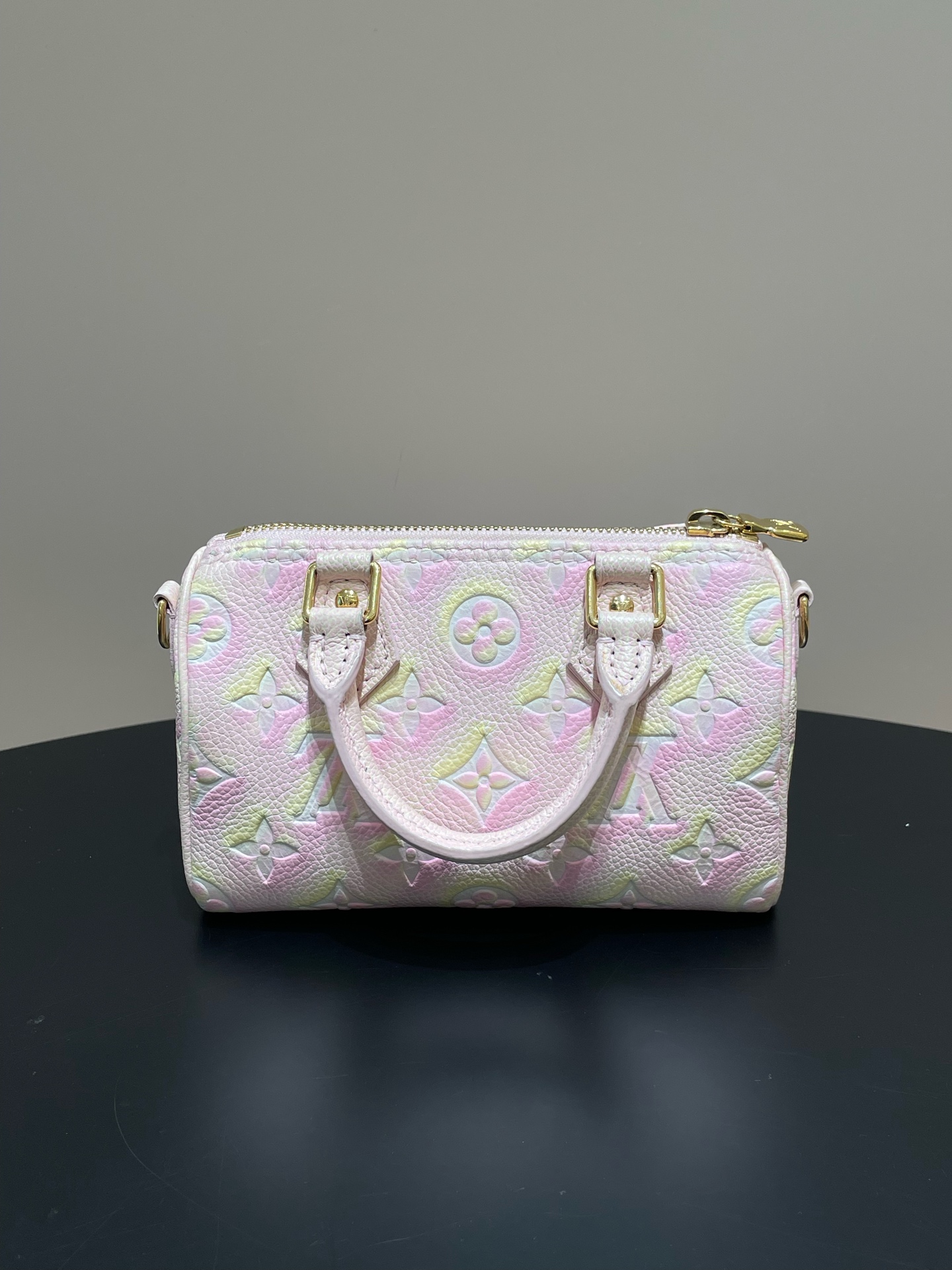 LV Speedy Nano Pink Cherry Blossom Monogram Embossed Leather Crossbody Authentic - Image 2