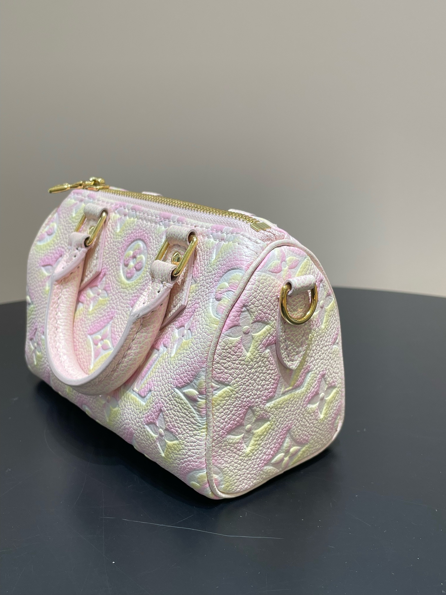 LV Speedy Nano Pink Cherry Blossom Monogram Embossed Leather Crossbody Authentic - Image 3