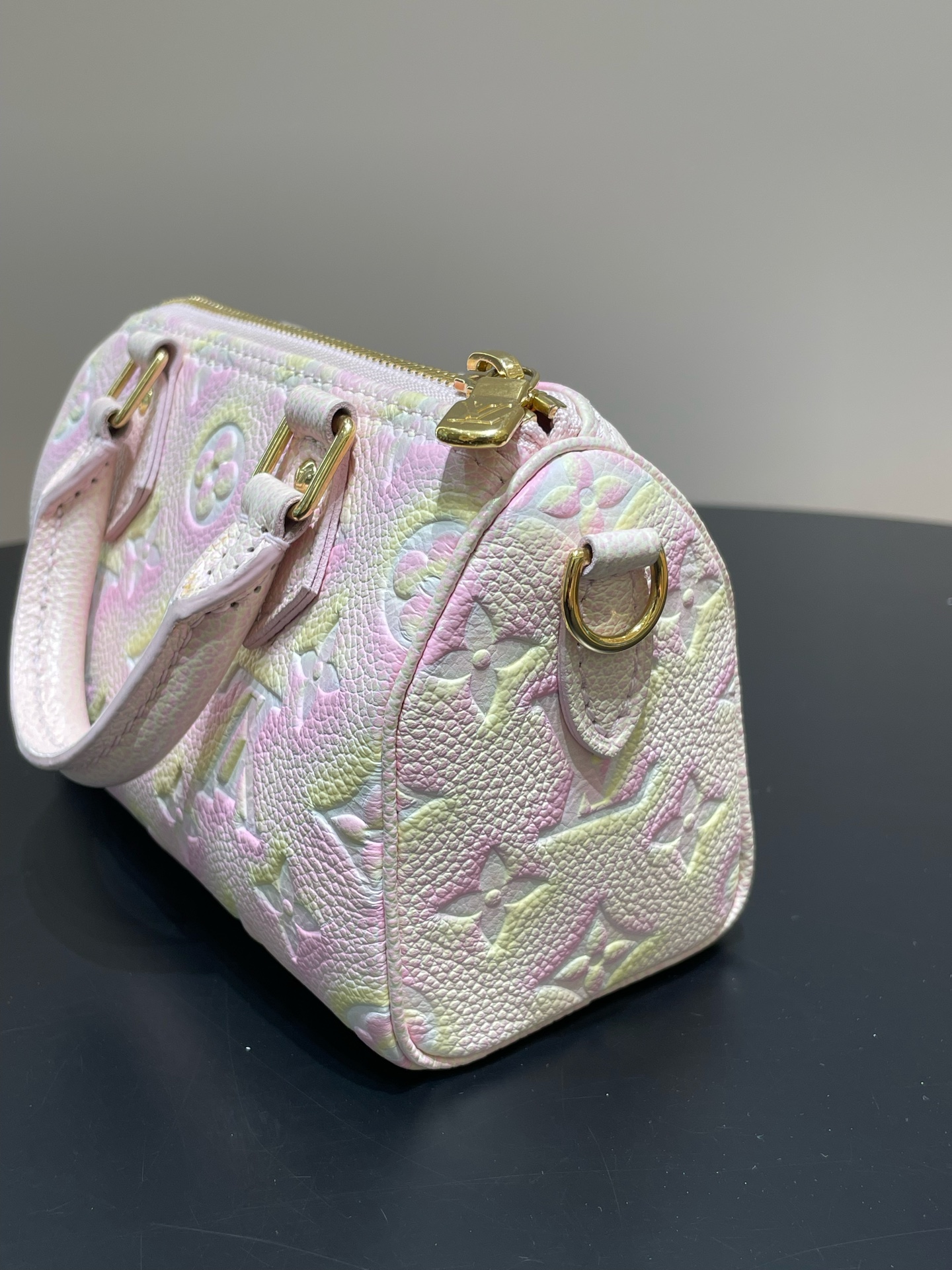 LV Speedy Nano Pink Cherry Blossom Monogram Embossed Leather Crossbody Authentic - Image 4