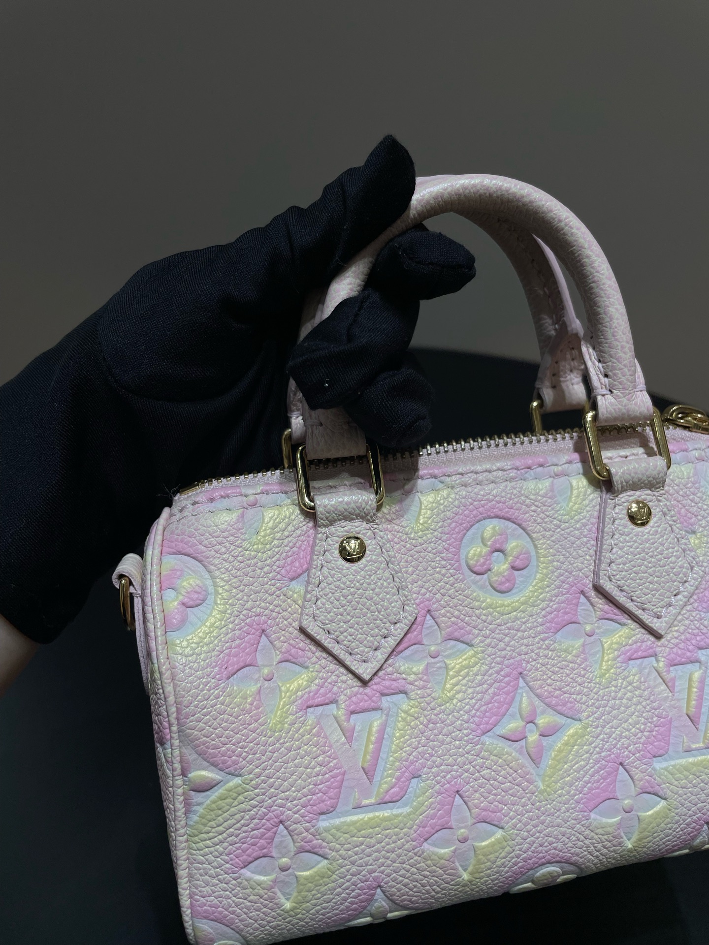 LV Speedy Nano Pink Cherry Blossom Monogram Embossed Leather Crossbody Authentic - Image 9