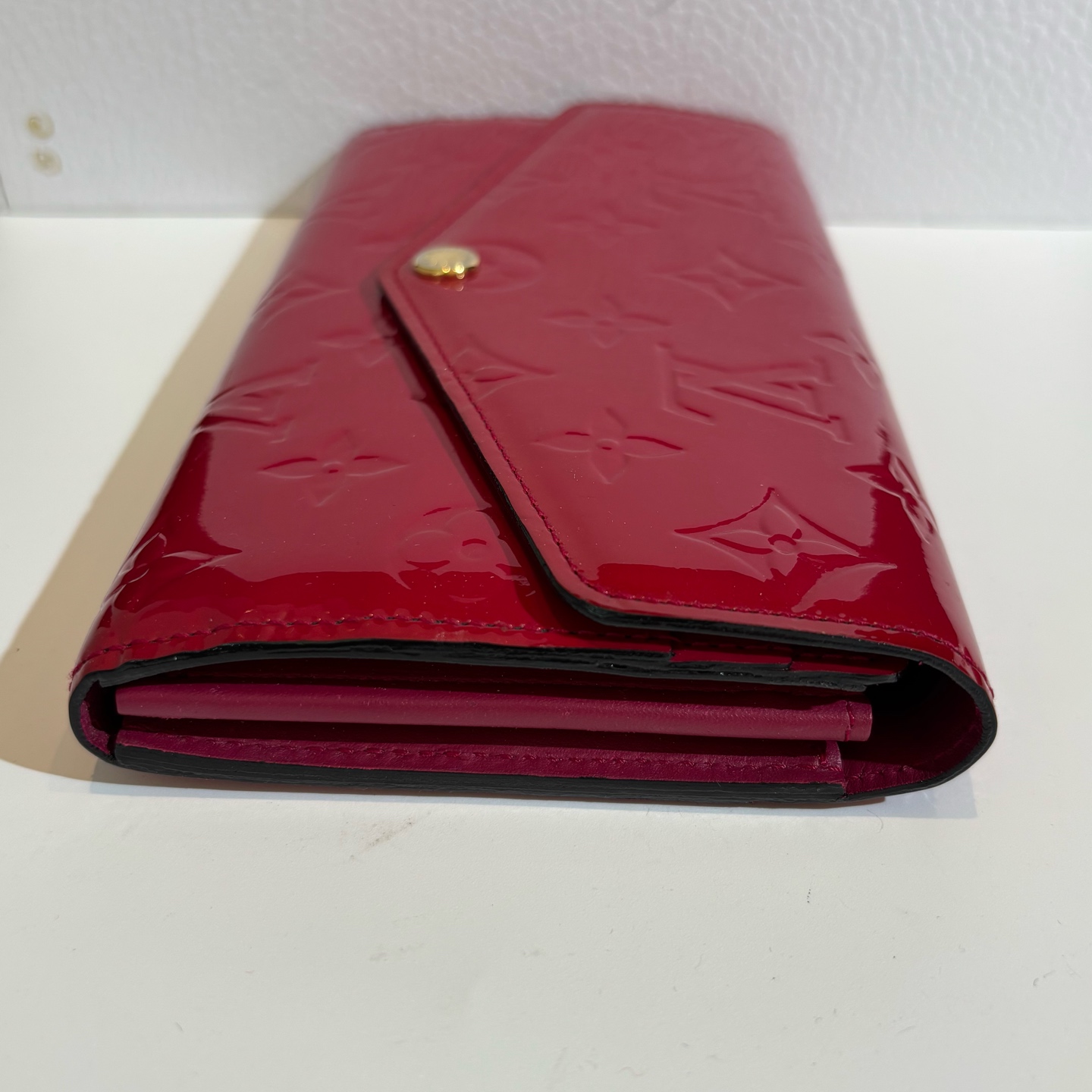 LV Louis Vuitton Rose Pink Patent Leather Envelope Wallet 19cm Authentic - Image 3