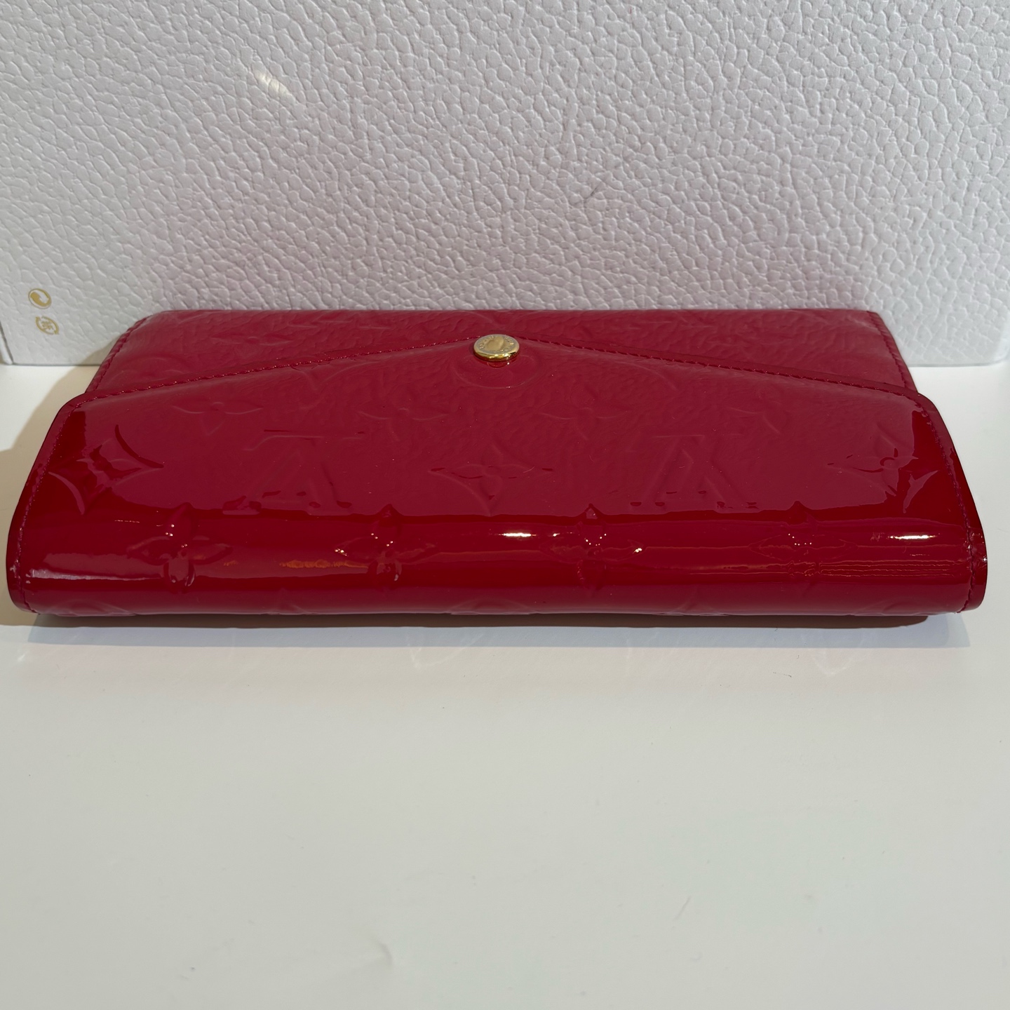 LV Louis Vuitton Rose Pink Patent Leather Envelope Wallet 19cm Authentic - Image 5