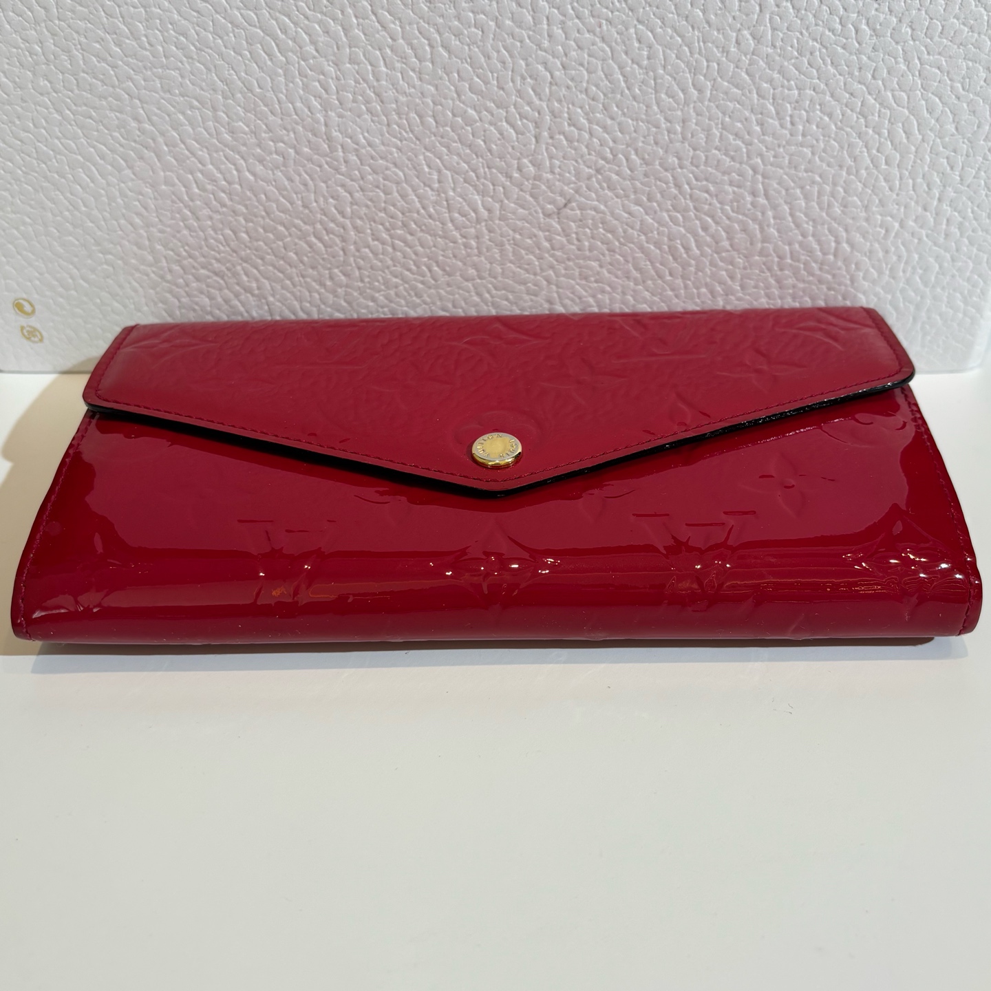 LV Louis Vuitton Rose Pink Patent Leather Envelope Wallet 19cm Authentic - Image 6