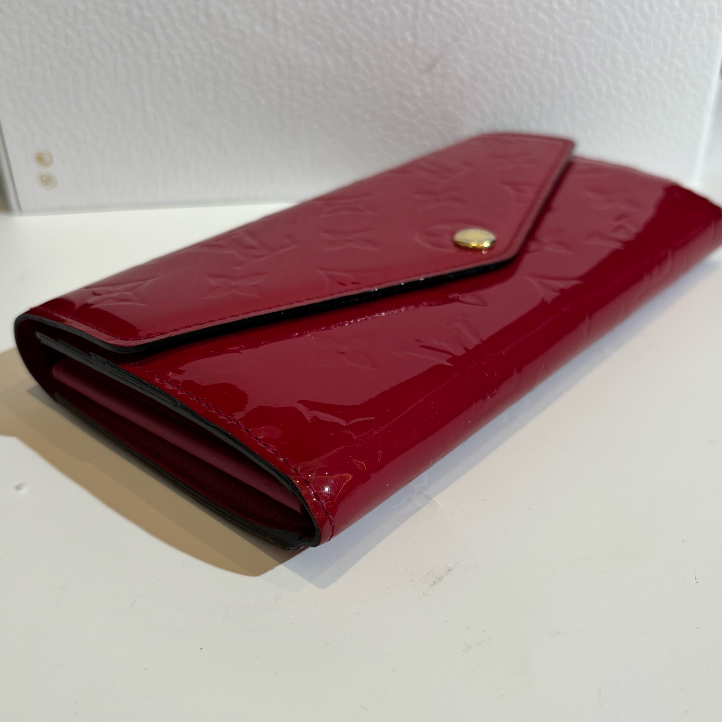 LV Louis Vuitton Rose Pink Patent Leather Envelope Wallet 19cm Authentic - Image 7