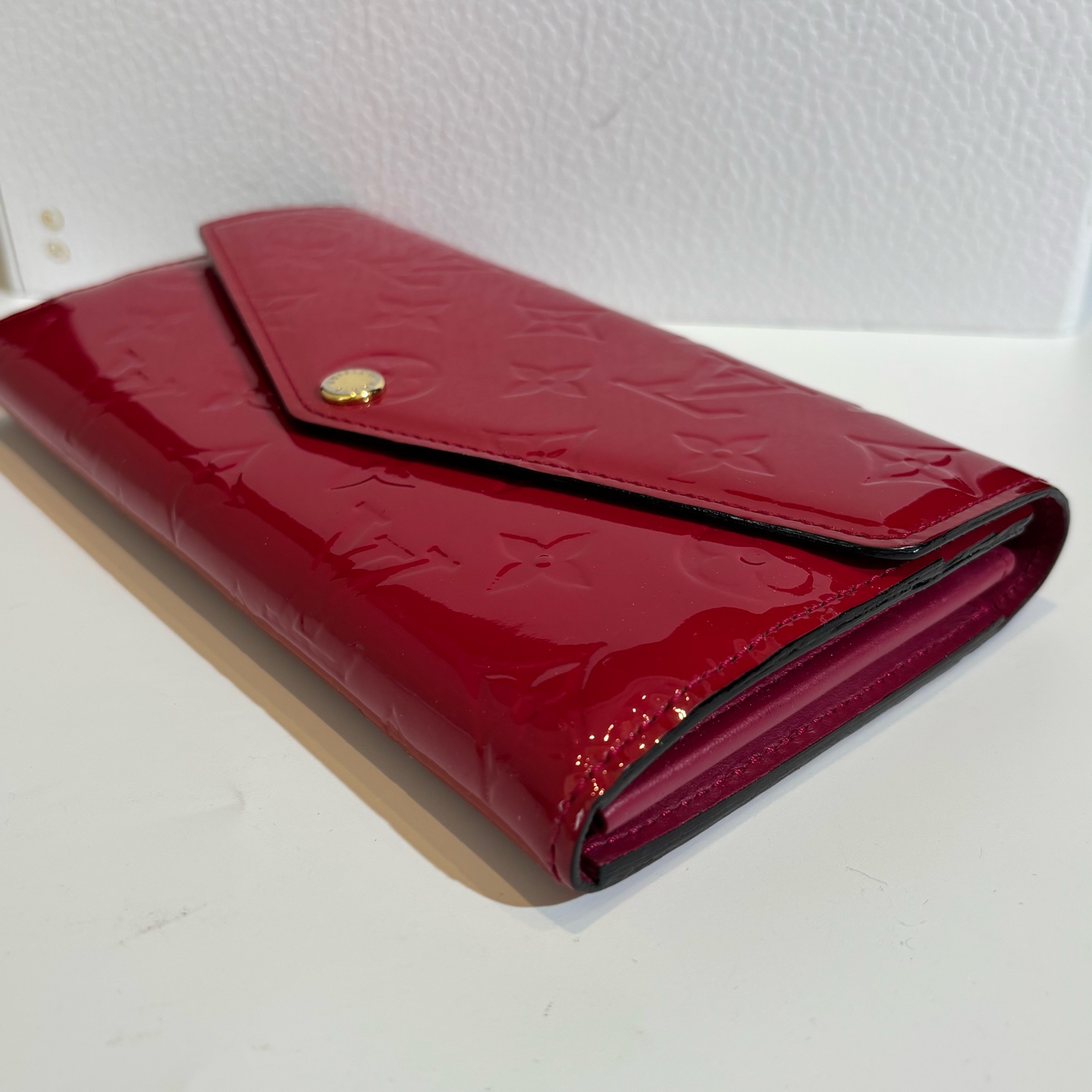 LV Louis Vuitton Rose Pink Patent Leather Envelope Wallet 19cm Authentic - Image 8