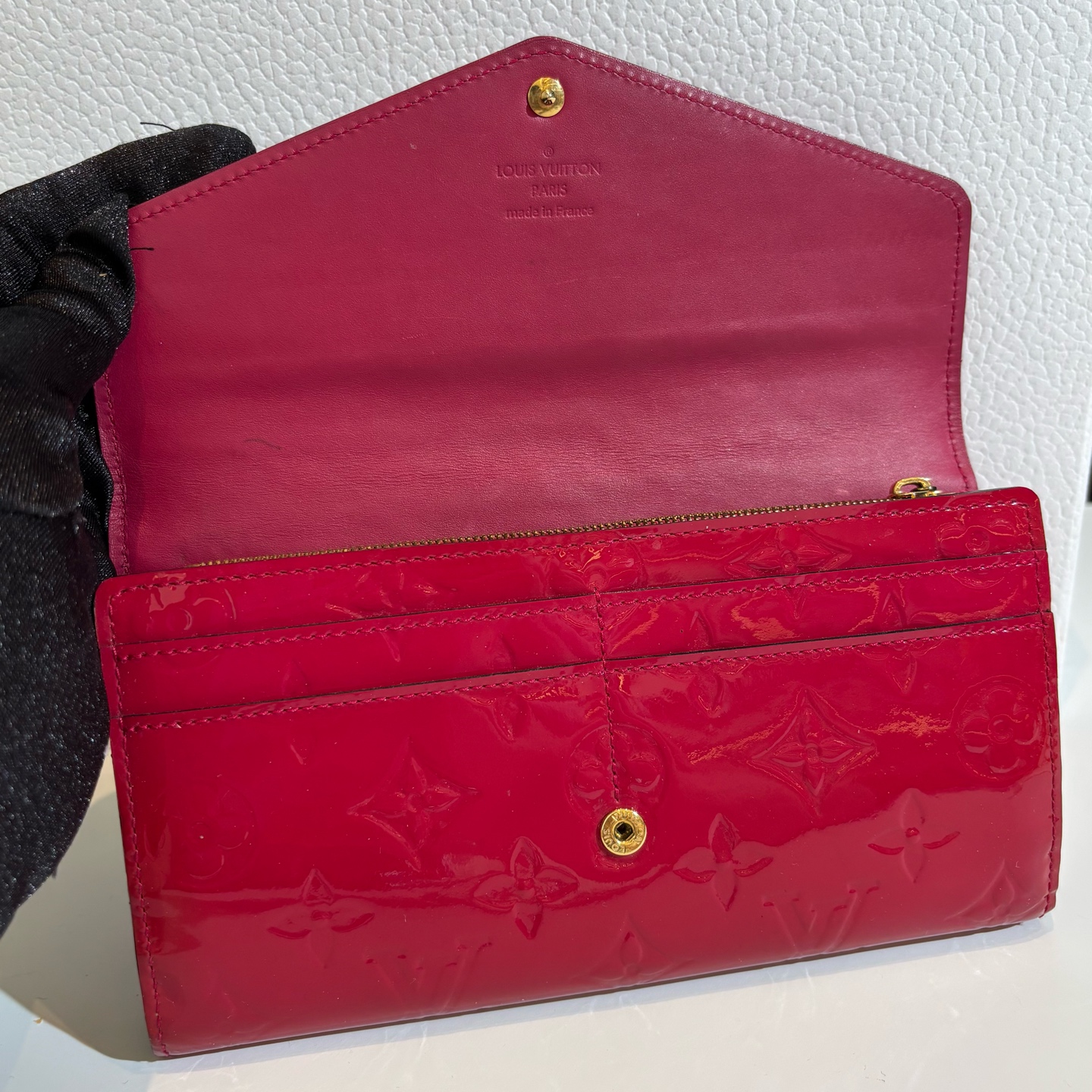 LV Louis Vuitton Rose Pink Patent Leather Envelope Wallet 19cm Authentic - Image 9