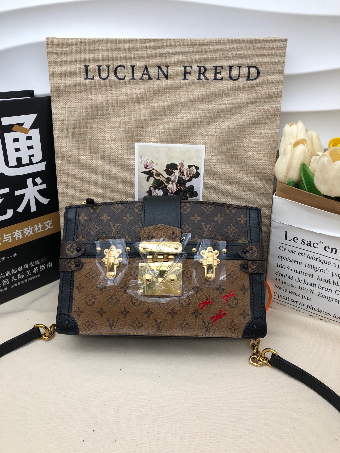 LV Dual-Color Monogram Soft Box Bag CCB003 Authentic