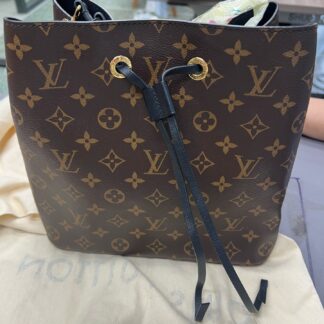 LV Louis Vuitton Monogram Black Leather Bucket Bag Authentic