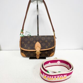LV Monogram Canvas Sling Bag Pink Strap Authentic