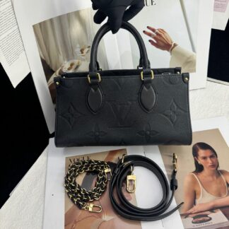 LV Onthego Tote Black Leather Crossbody Authentic
