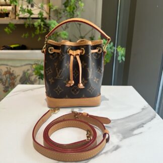 LV Louis Vuitton Nano Noe Monogram Brown Mini Bucket Bag Authentic