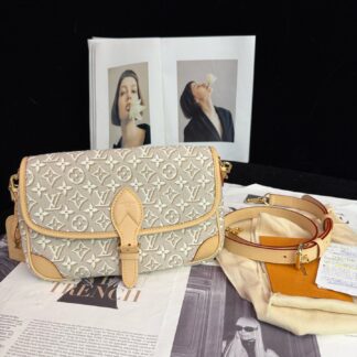 LV Diane Gray Embossed Monogram Shoulder Bag Authentic