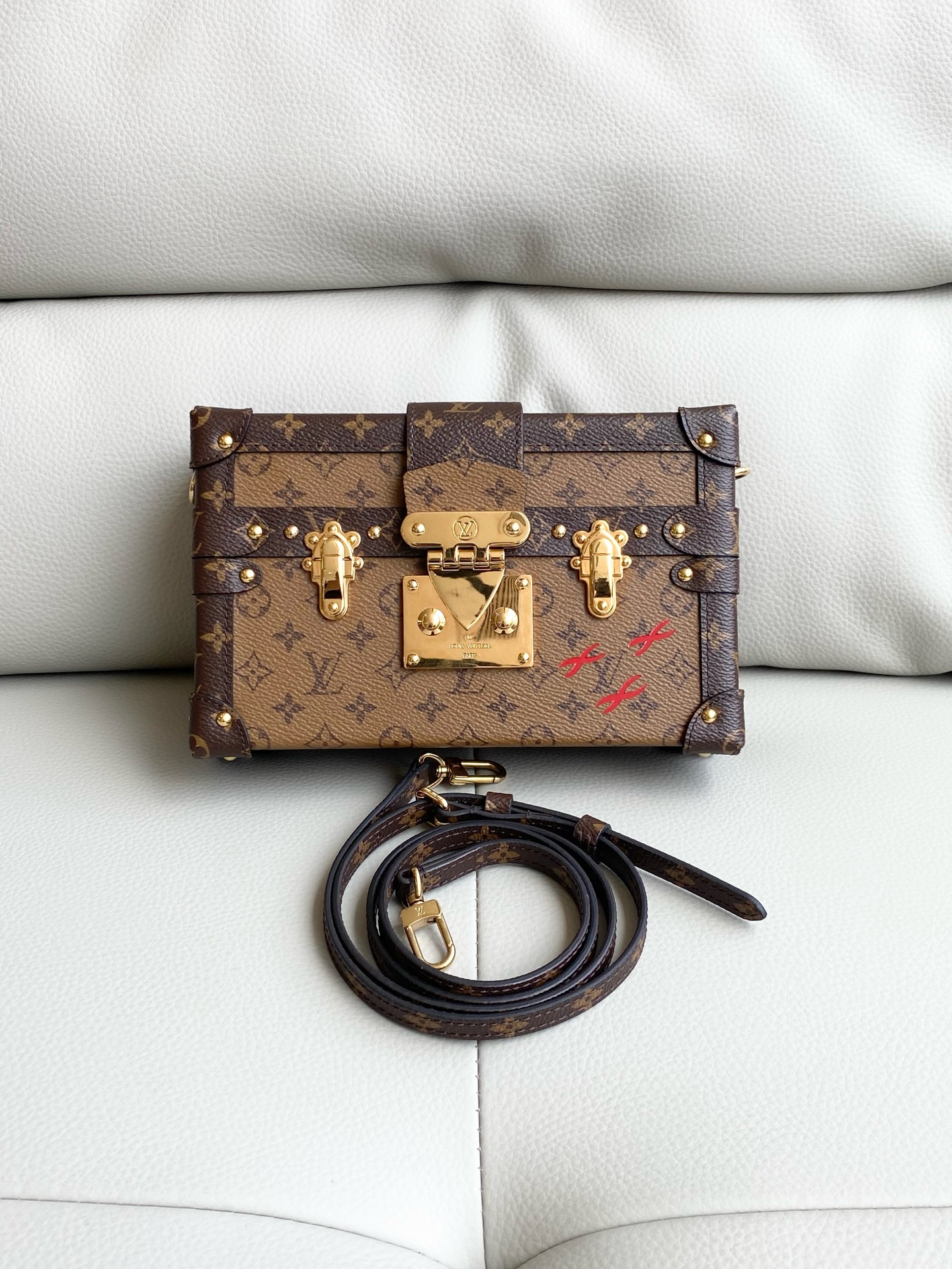 LV Petite Malle Reversible Monogram Hard Box Bag M45960 Chip Authentic