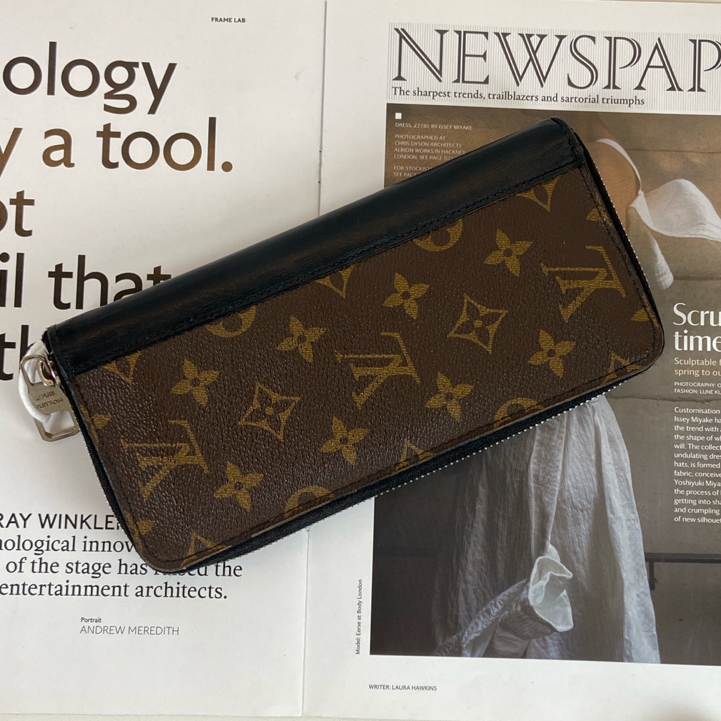 LV Monogram Black Leather Long Wallet Multi-Card Holder Authentic