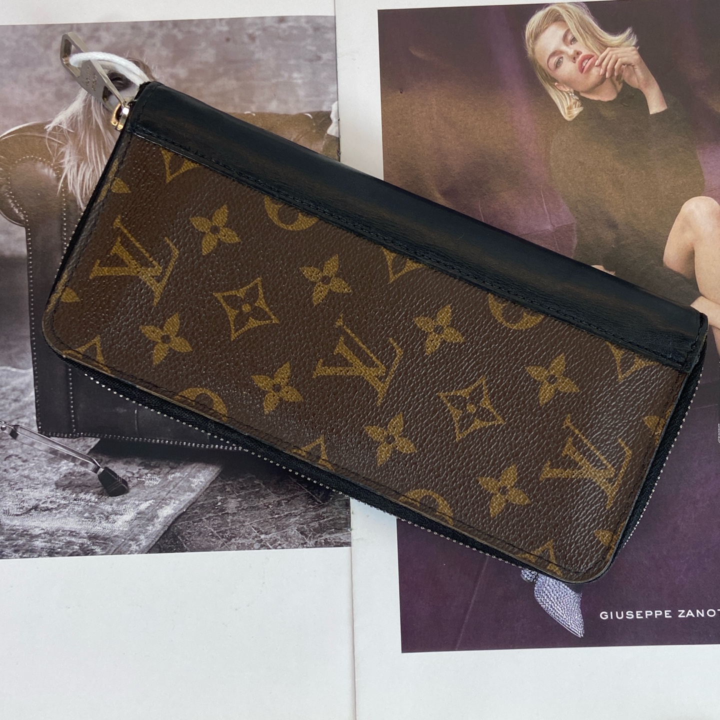 LV Monogram Black Leather Long Wallet Multi-Card Holder Authentic - Image 2