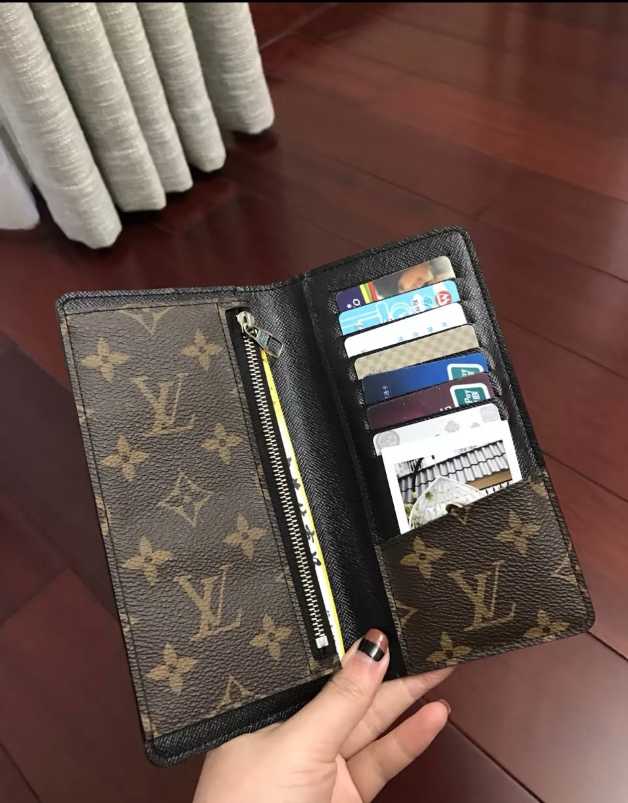 LV Monogram Black Leather Long Wallet Multi-Card Holder Authentic - Image 4